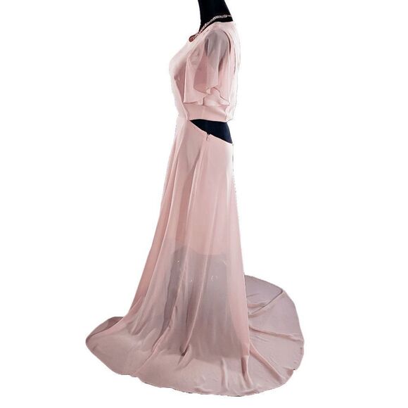 Ali & Jay Peach Chiffon BOHO Rhapsody Flutter Sleeve Backout Maxi Dress Size L - Picture 5 of 6